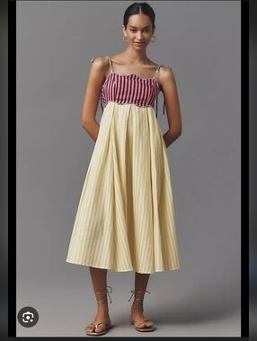 CeliaB Yellow & Pink Linen-Blend Tie-Strap Midi Skirt Dress